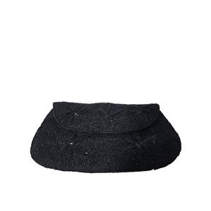 Vtg Midcentury Black Beaded Clutch Evening Bag Magid Floral Elegant Snap 9.5x5